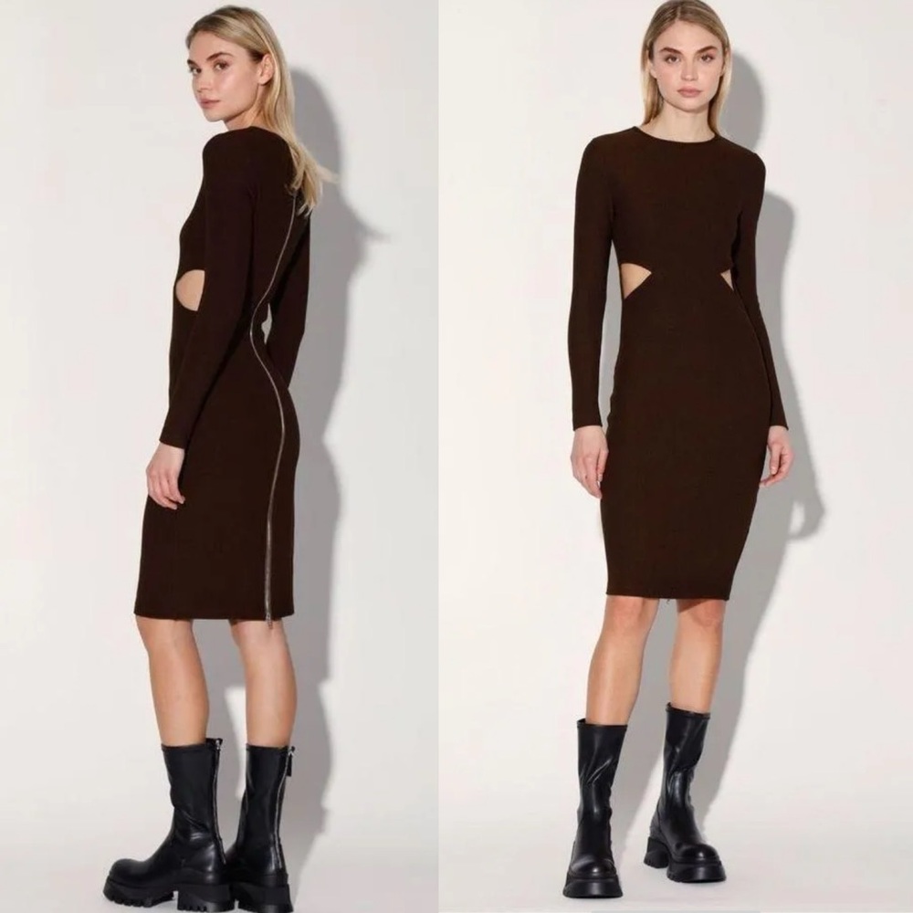 Walter Baker Krystal Brown Bodycon Ribbed Cut Out Dress